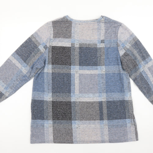 Marks and Spencer Womens Blue Check Long Sleeve Jersey Top UK 16