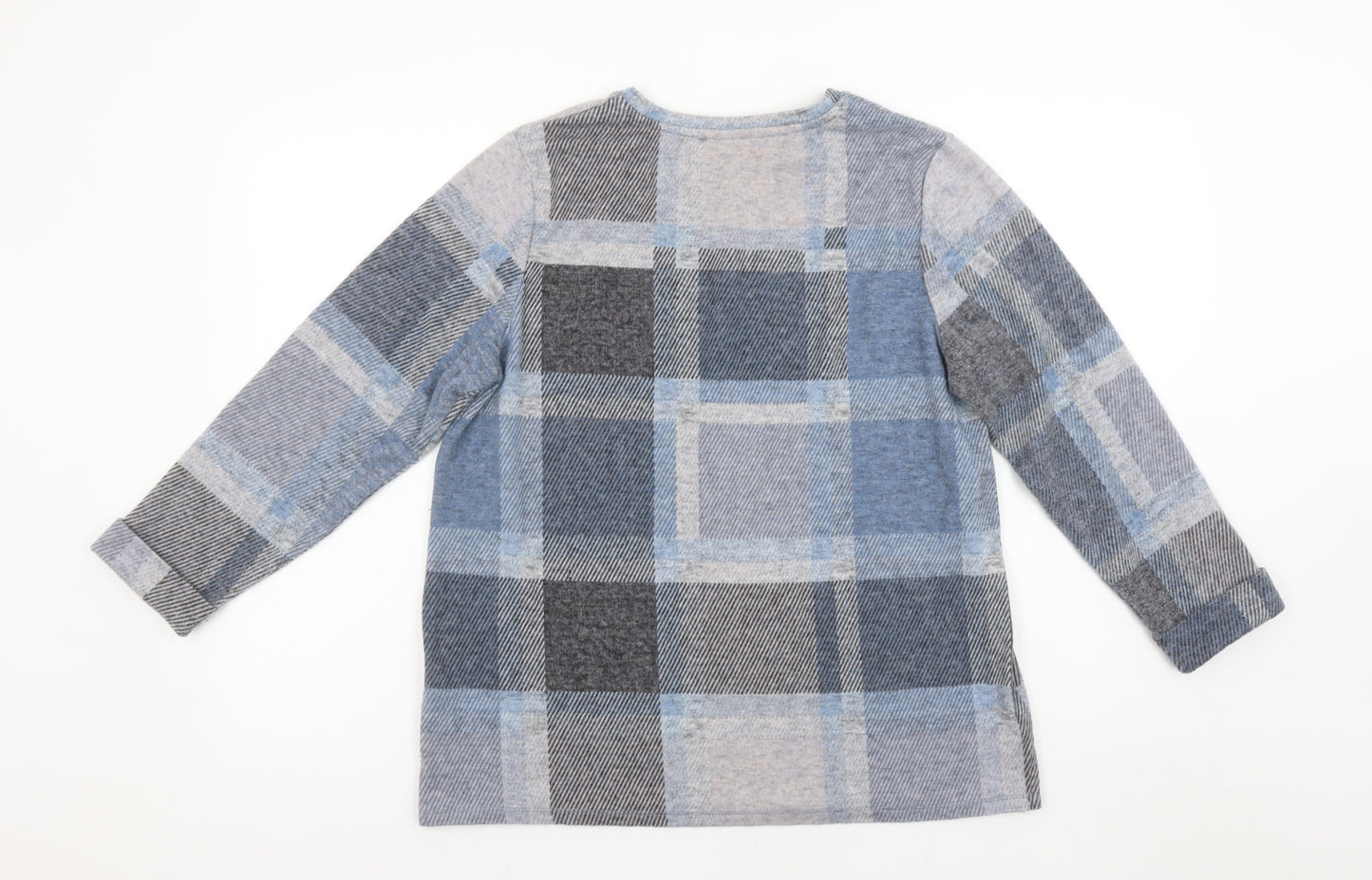 Marks and Spencer Womens Blue Check Long Sleeve Jersey Top UK 16