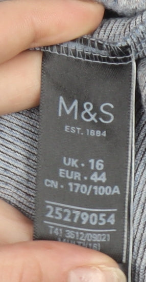 Marks and Spencer Womens Blue Check Long Sleeve Jersey Top UK 16