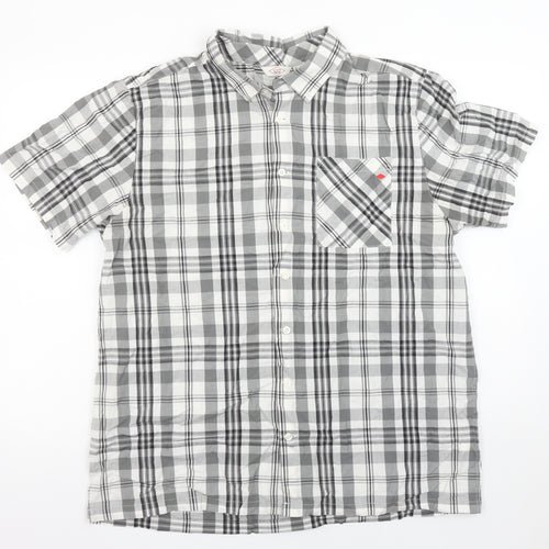 Lee Cooper Men's Grey Checked Short Sleeve Button-Up Shirt XL