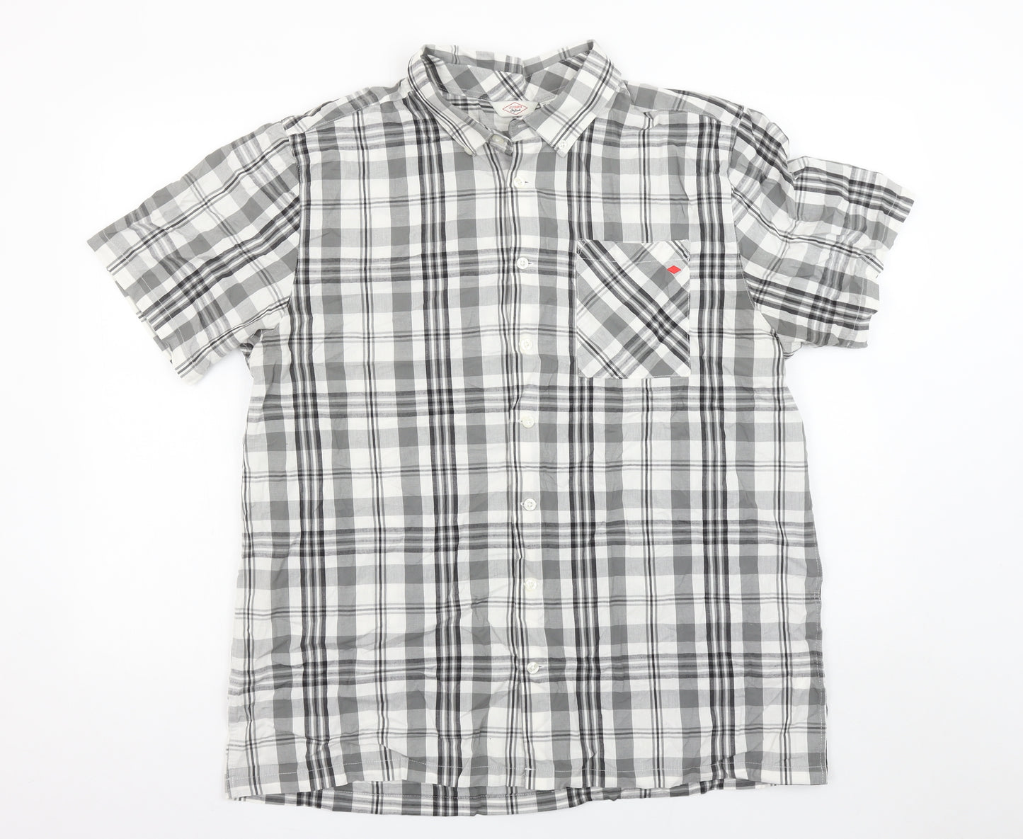 Lee Cooper Men's Grey Checked Short Sleeve Button-Up Shirt XL