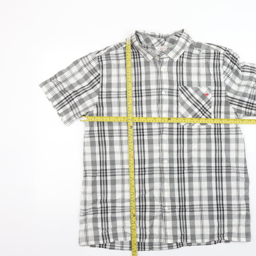 Lee Cooper Men's Grey Checked Short Sleeve Button-Up Shirt XL