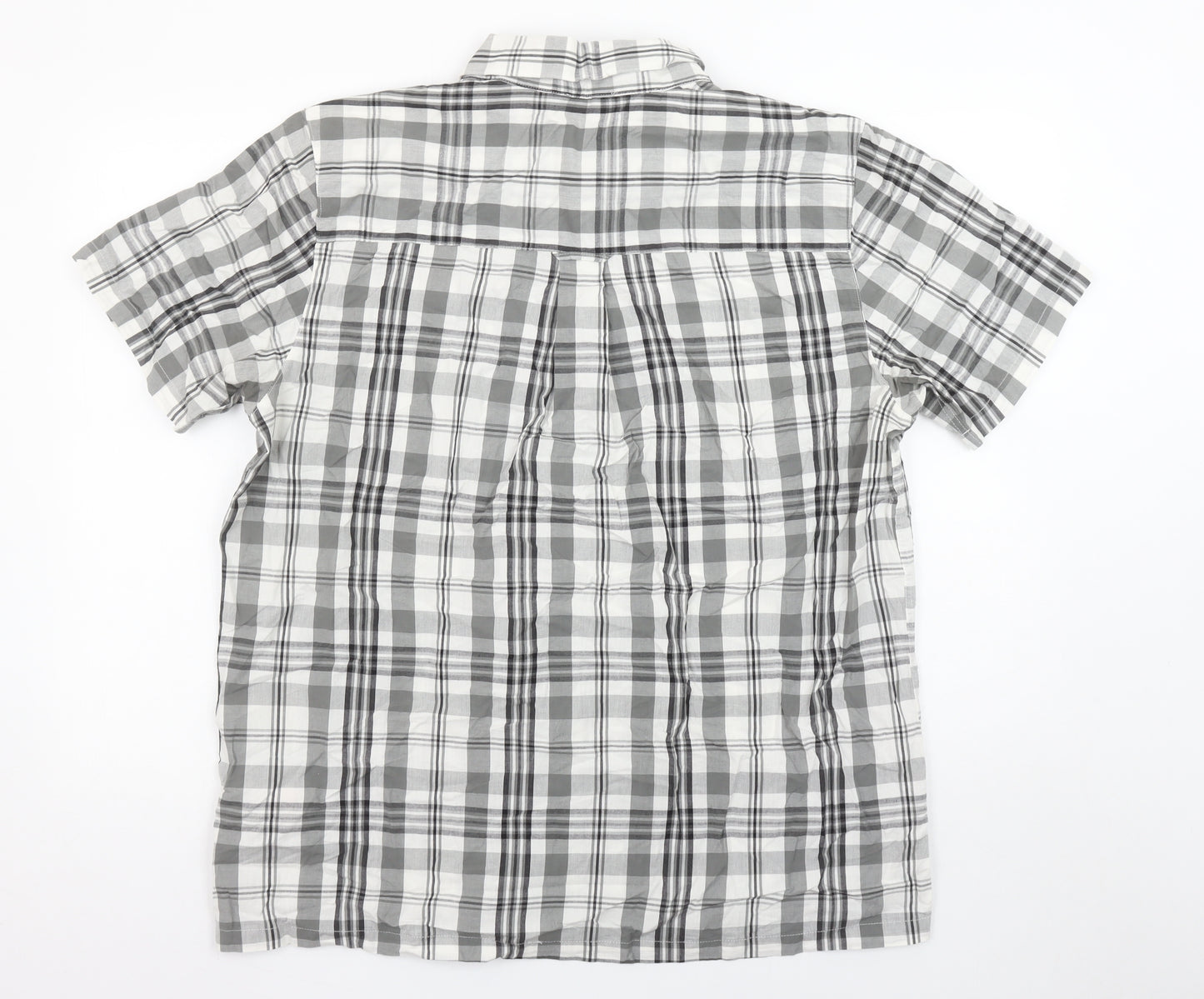 Lee Cooper Men's Grey Checked Short Sleeve Button-Up Shirt XL
