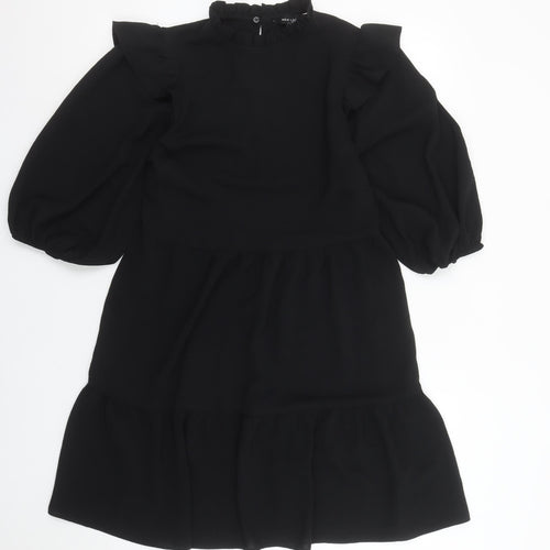 New Look Women Black Size 10 Fit & Flare Puff Sleeve Short Dress