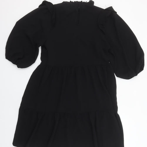 New Look Women Black Size 10 Fit & Flare Puff Sleeve Short Dress