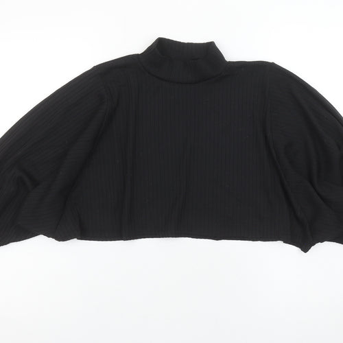Boohoo Women’s Black Cropped Roll Neck Ribbed Long Sleeve Top Size 8