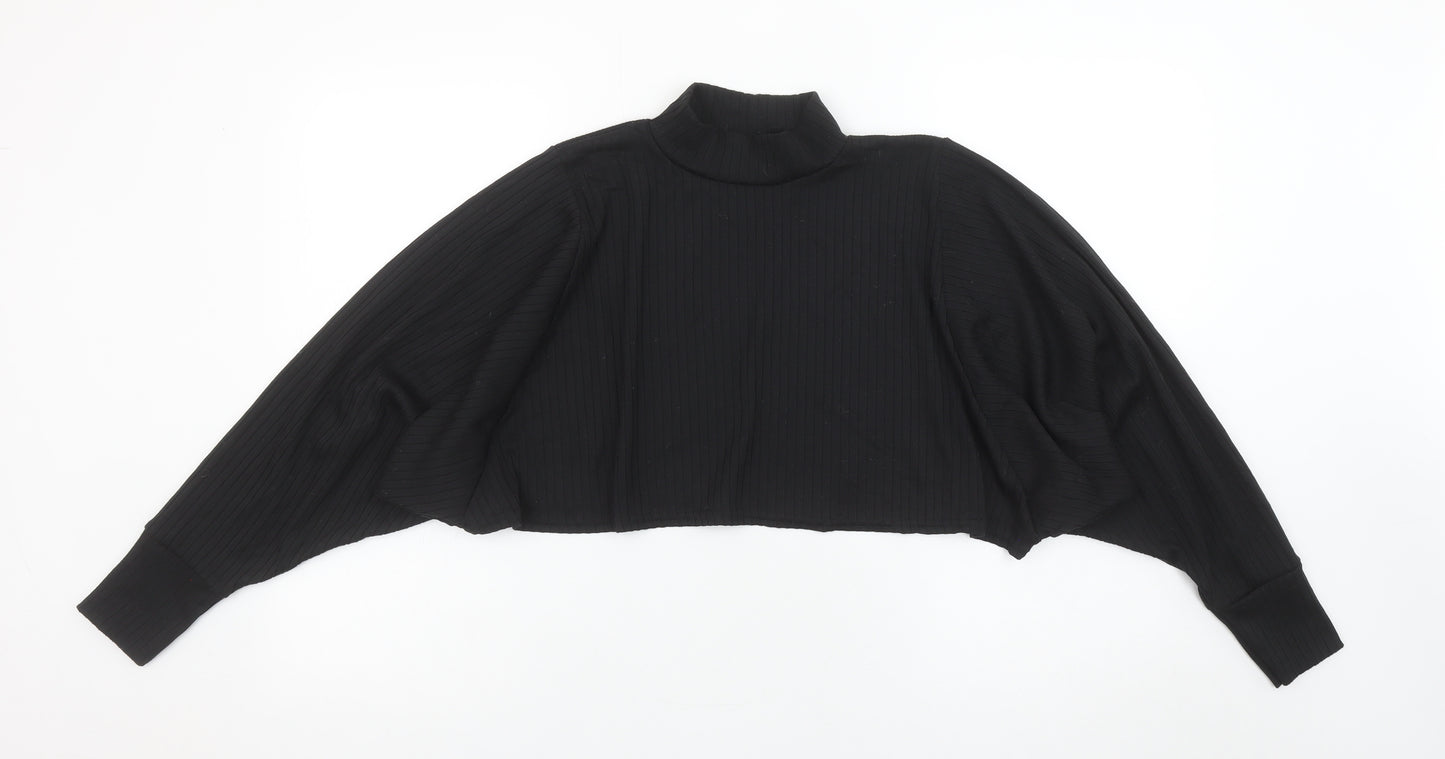 Boohoo Women’s Black Cropped Roll Neck Ribbed Long Sleeve Top Size 8