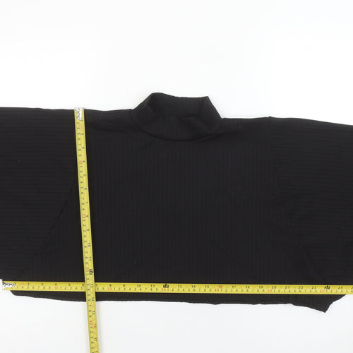 Boohoo Women’s Black Cropped Roll Neck Ribbed Long Sleeve Top Size 8