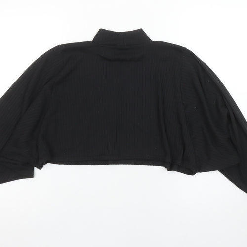 Boohoo Women’s Black Cropped Roll Neck Ribbed Long Sleeve Top Size 8