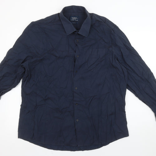 F&F Mens Blue Slim Fit Long Sleeve Button-Up Shirt Size 18
