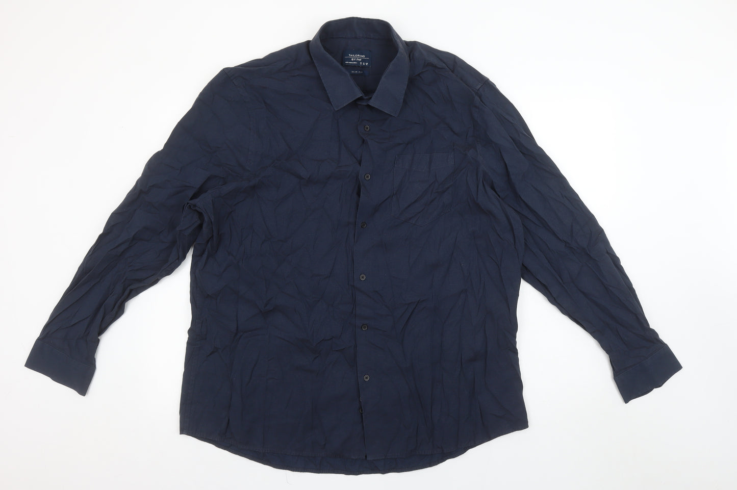 F&F Mens Blue Slim Fit Long Sleeve Button-Up Shirt Size 18