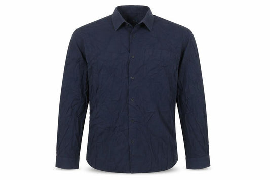 Front view of F&F men’s blue slim fit long sleeve button-up shirt, size 18