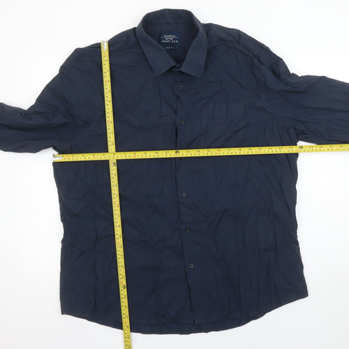 F&F Mens Blue Slim Fit Long Sleeve Button-Up Shirt Size 18