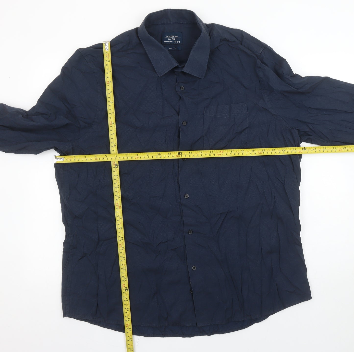 F&F Mens Blue Slim Fit Long Sleeve Button-Up Shirt Size 18