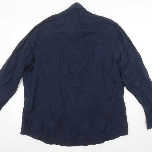 F&F Mens Blue Slim Fit Long Sleeve Button-Up Shirt Size 18