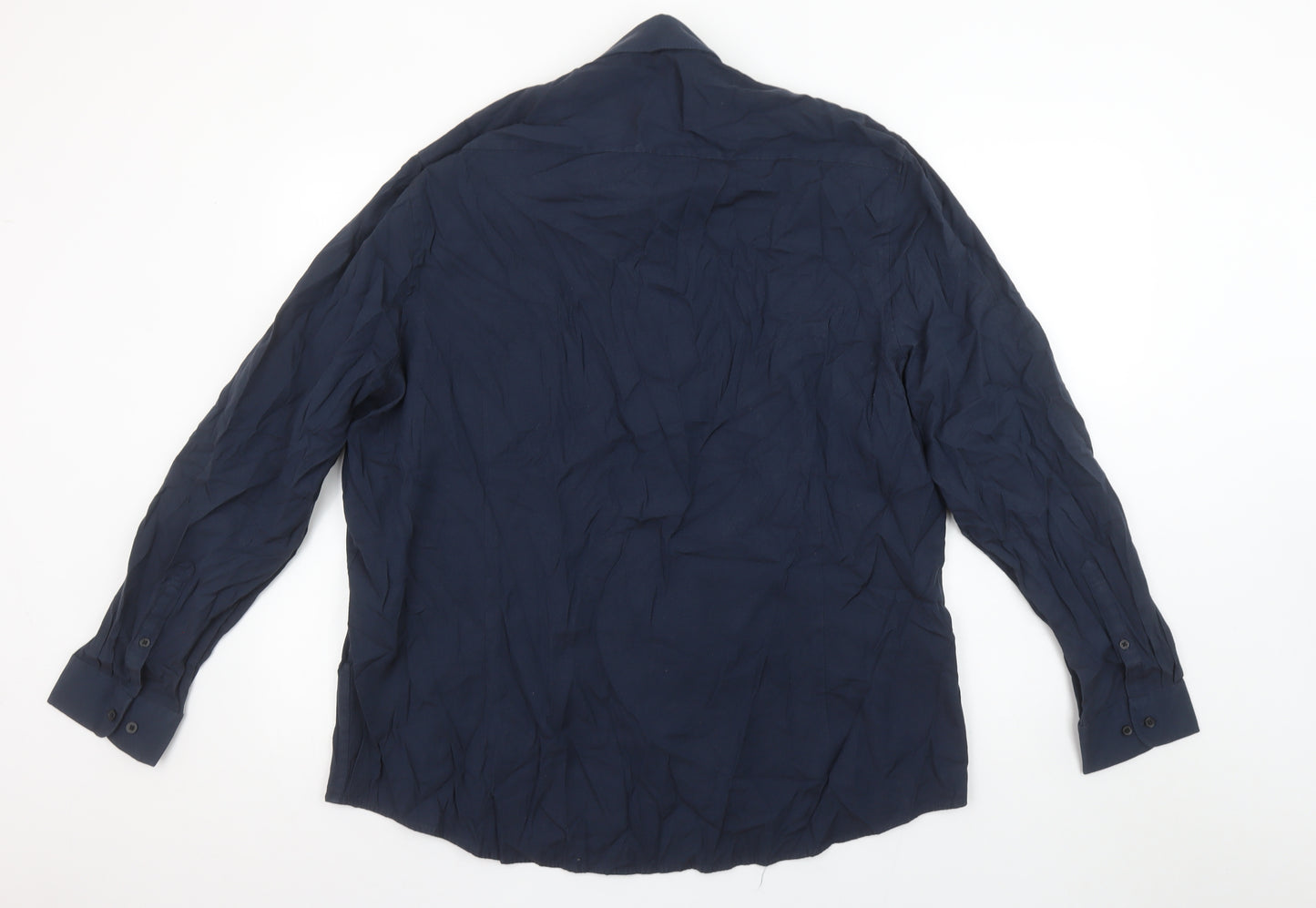 F&F Mens Blue Slim Fit Long Sleeve Button-Up Shirt Size 18