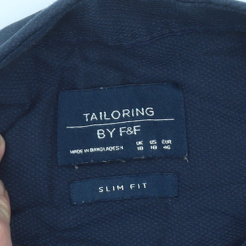 F&F Mens Blue Slim Fit Long Sleeve Button-Up Shirt Size 18