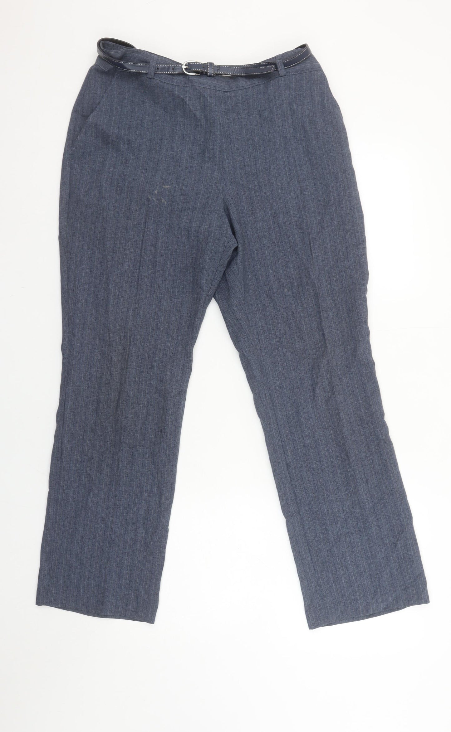 Marks and Spencer Women’s Blue Belted Straight Leg Trousers UK 10 Short