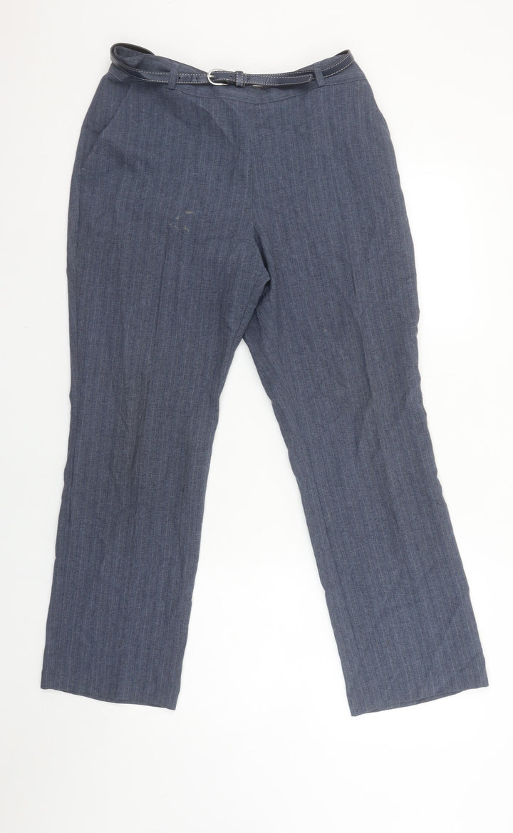 Marks and Spencer Women’s Blue Belted Straight Leg Trousers UK 10 Short