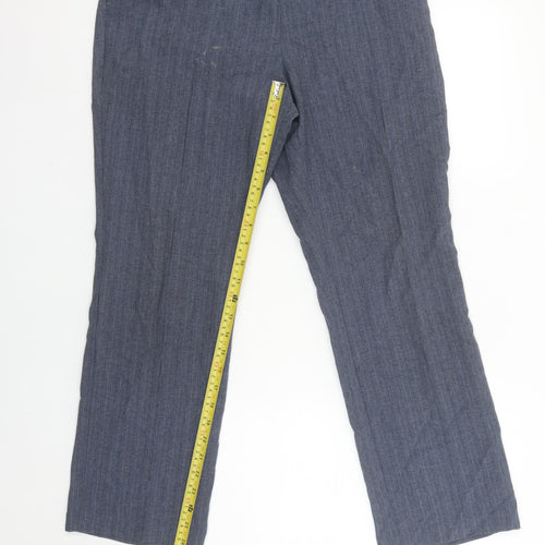 Marks and Spencer Women’s Blue Belted Straight Leg Trousers UK 10 Short