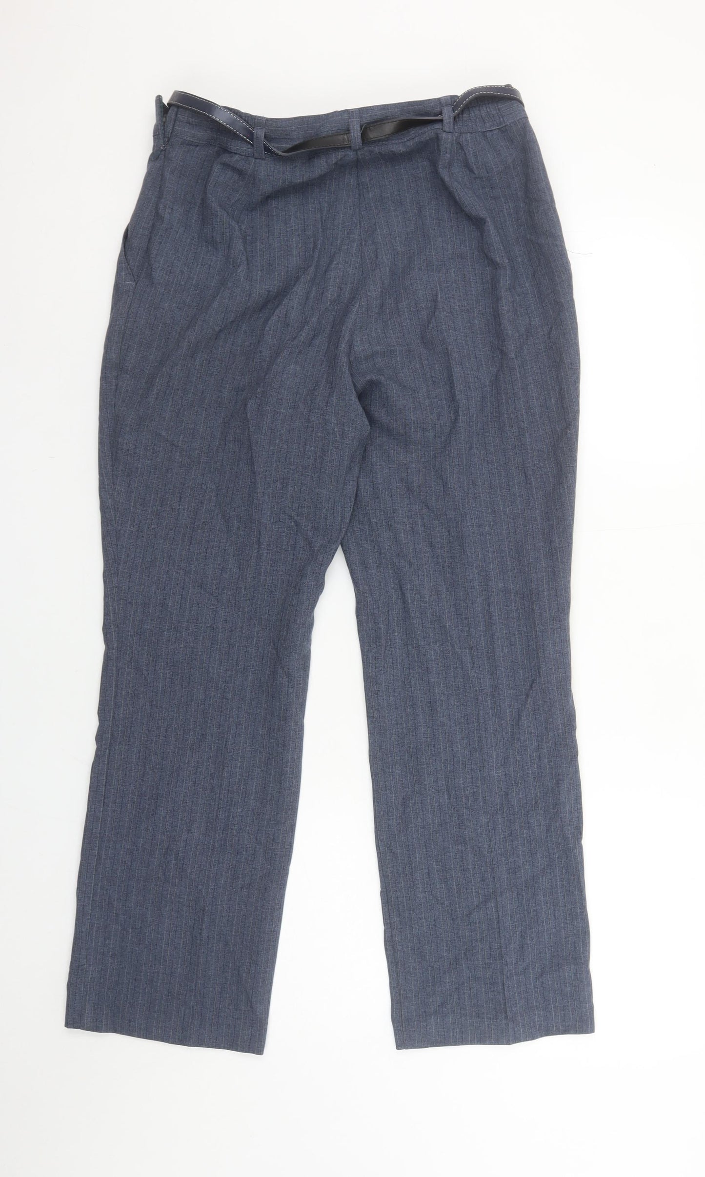 Marks and Spencer Women’s Blue Belted Straight Leg Trousers UK 10 Short
