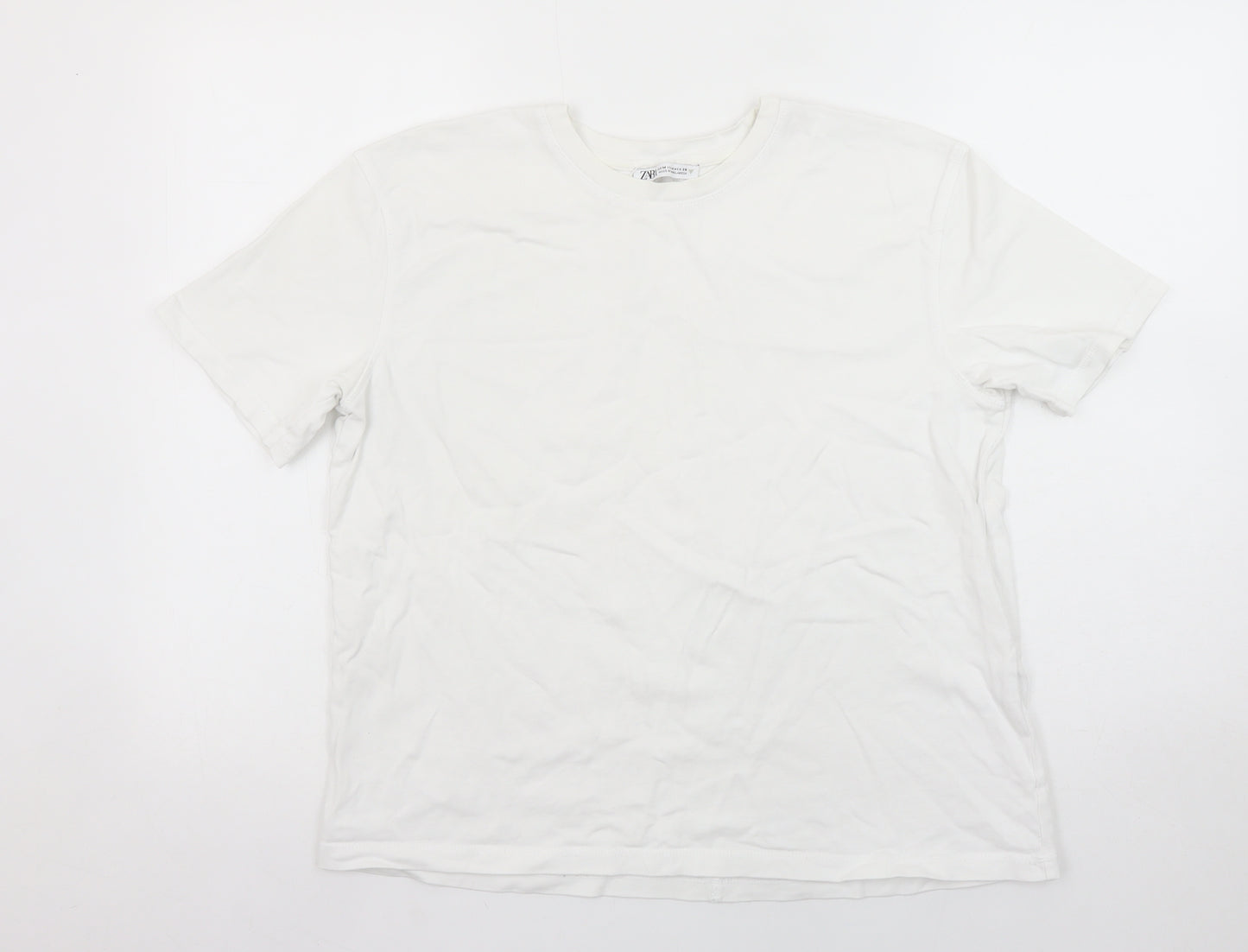 Zara Women White Cotton Crew Neck Basic Short Sleeve T-Shirt Size 12