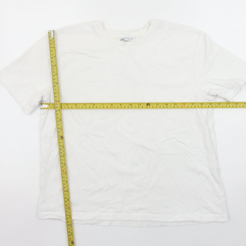 Zara Women White Cotton Crew Neck Basic Short Sleeve T-Shirt Size 12