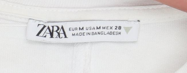 Zara Women White Cotton Crew Neck Basic Short Sleeve T-Shirt Size 12