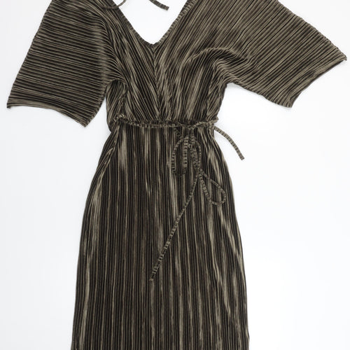 River Island Women’s Brown Velvet Pleated Wrap Dress Size 10