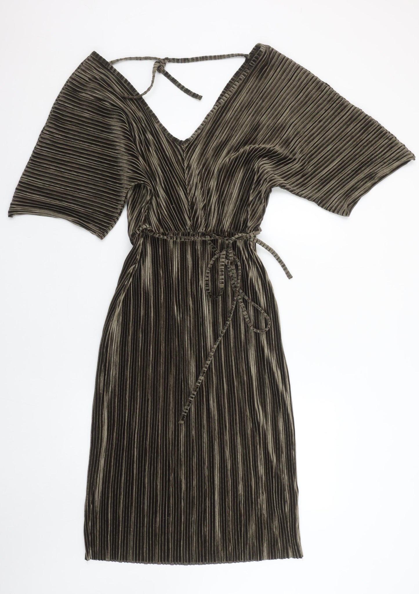 River Island Women’s Brown Velvet Pleated Wrap Dress Size 10