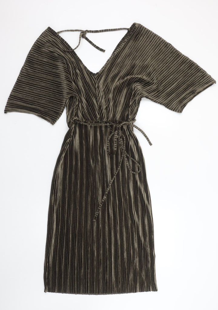 River Island Women’s Brown Velvet Pleated Wrap Dress Size 10