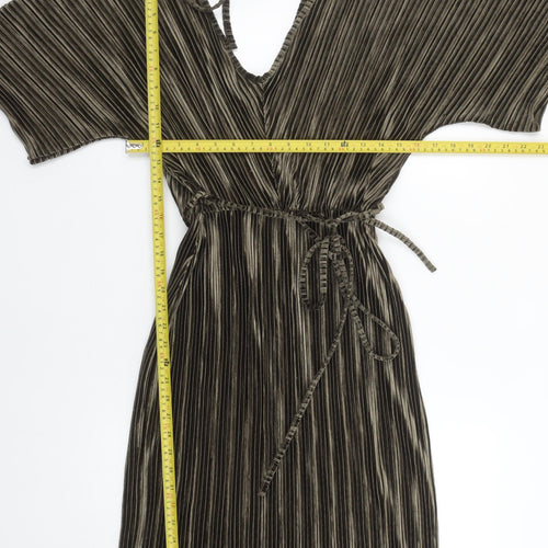 River Island Women’s Brown Velvet Pleated Wrap Dress Size 10