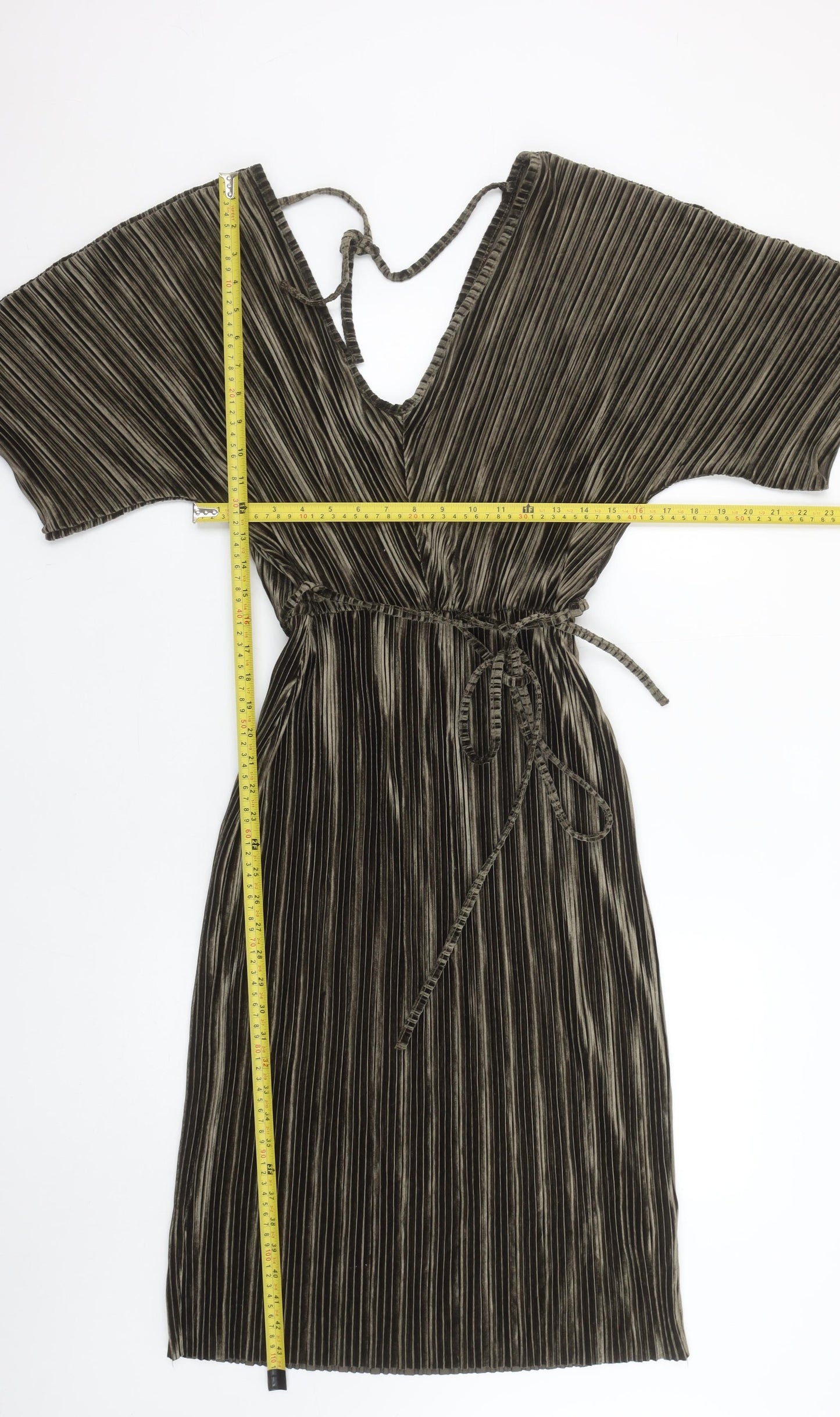 River Island Women’s Brown Velvet Pleated Wrap Dress Size 10