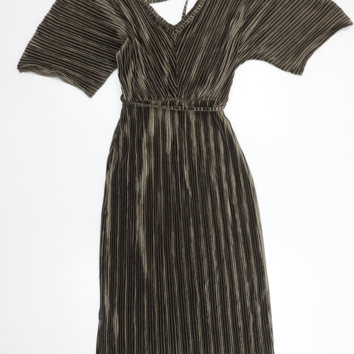 River Island Women’s Brown Velvet Pleated Wrap Dress Size 10