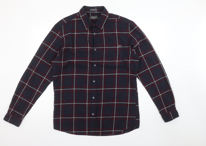 Jack & Jones Mens Blue Checked Long Sleeve Cotton Shirt Size L