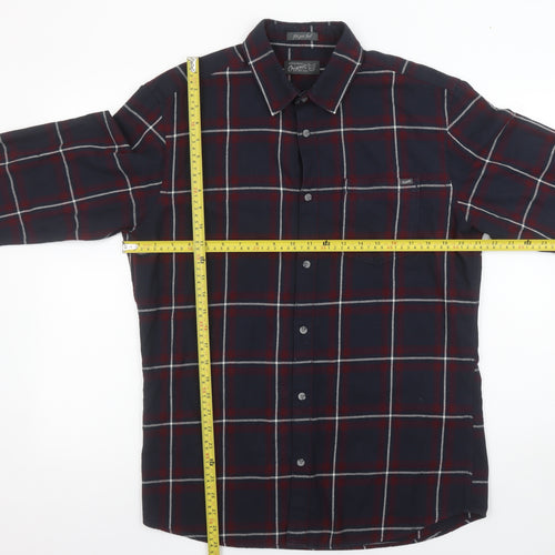 Jack & Jones Mens Blue Checked Long Sleeve Cotton Shirt Size L