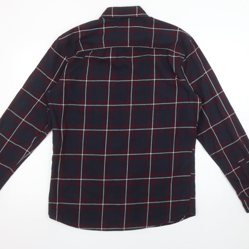 Jack & Jones Mens Blue Checked Long Sleeve Cotton Shirt Size L