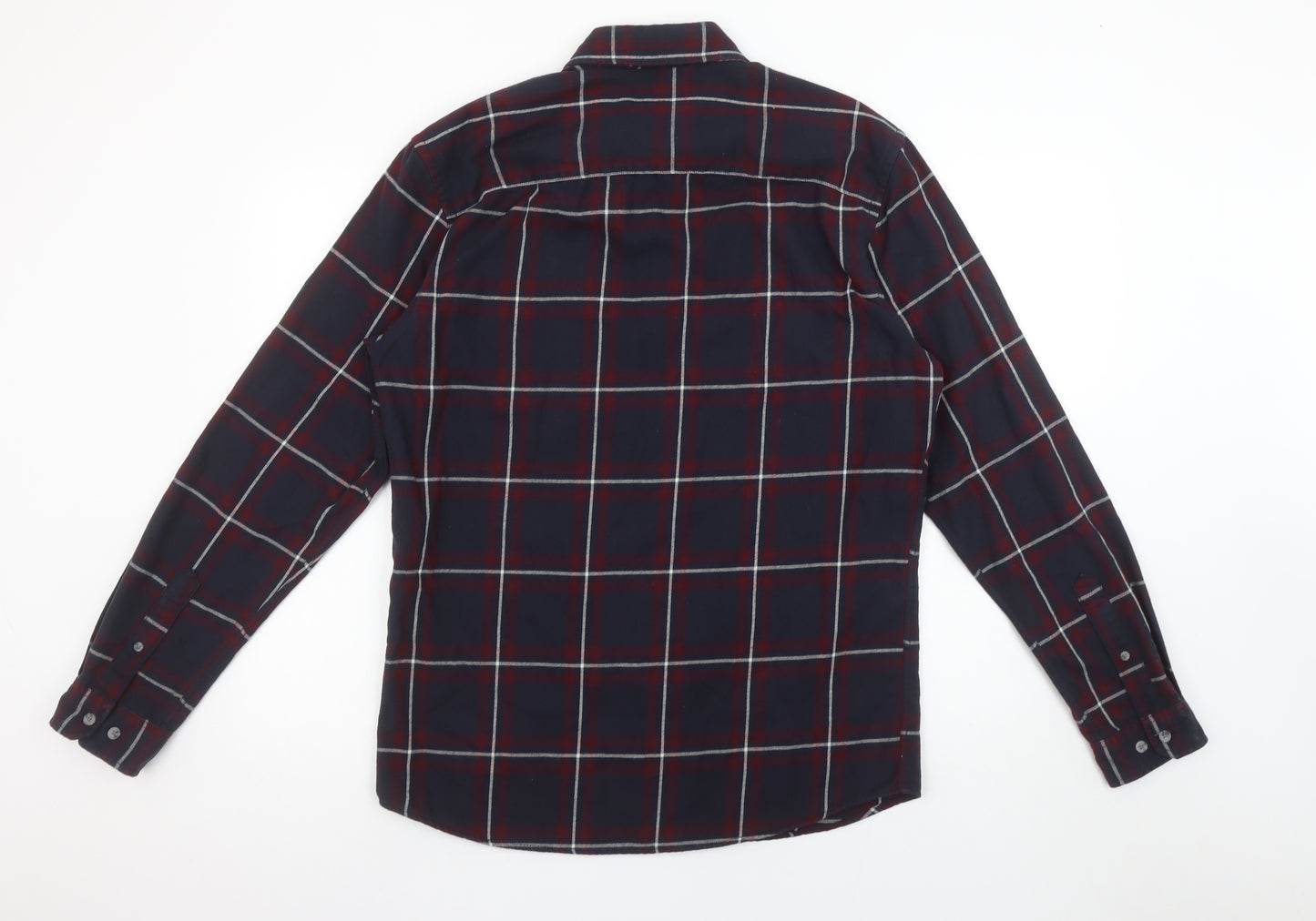 Jack & Jones Mens Blue Checked Long Sleeve Cotton Shirt Size L