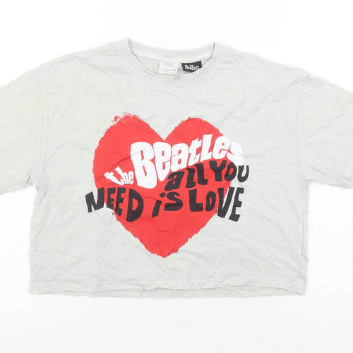 Zara Girls The Beatles Grey Cropped Graphic T-Shirt 11-12 Years