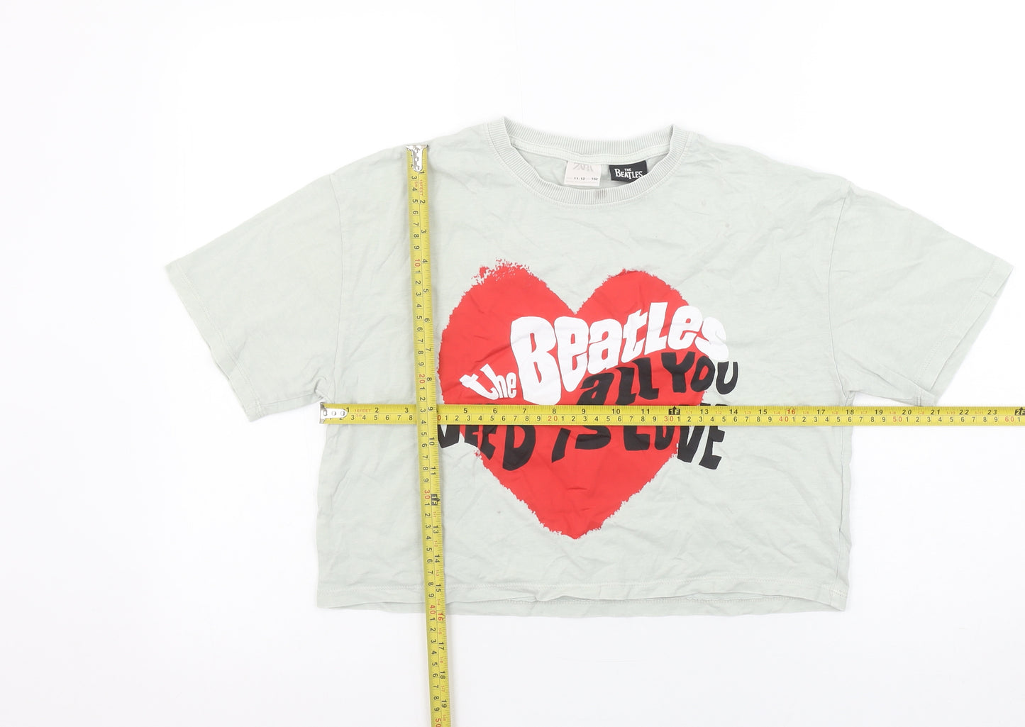 Zara Girls The Beatles Grey Cropped Graphic T-Shirt 11-12 Years