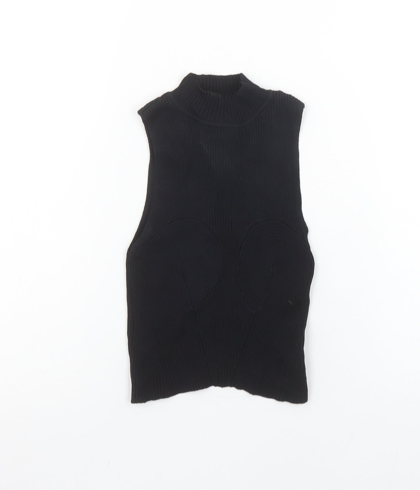 Bershka Women’s Black Cropped High Neck Sleeveless Knit Tank Top XS