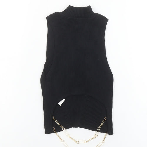 Bershka Women’s Black Cropped High Neck Sleeveless Knit Tank Top XS
