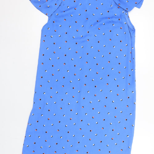 Zara Women Blue Polka Dot Shift Dress M Puff Sleeve