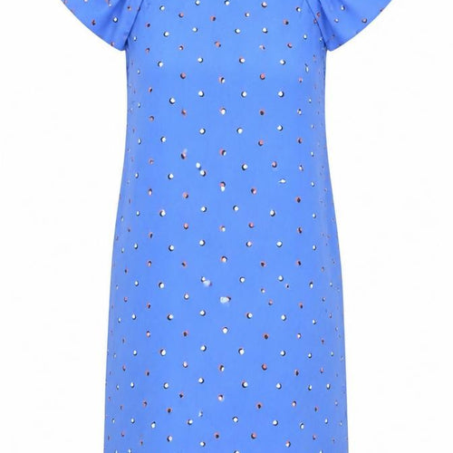Zara Women Blue Polka Dot Shift Dress M Puff Sleeve