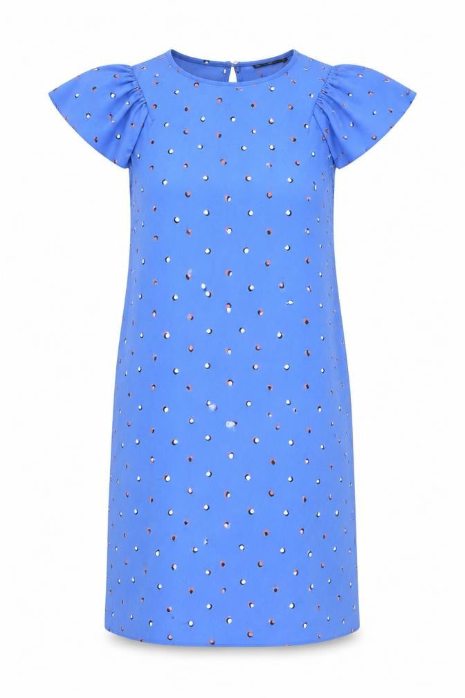 Zara Women Blue Polka Dot Shift Dress M Puff Sleeve