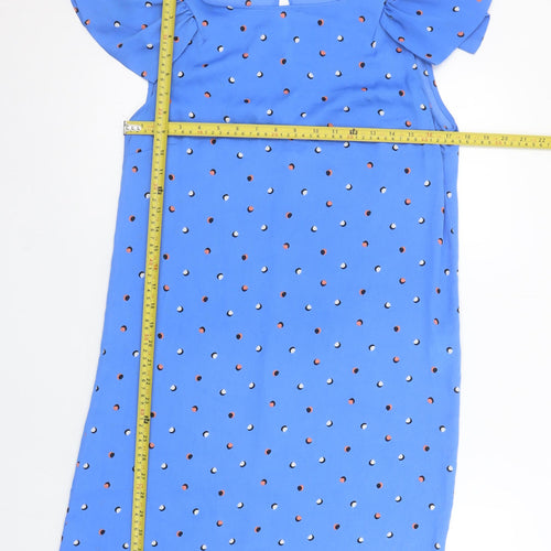 Zara Women Blue Polka Dot Shift Dress M Puff Sleeve
