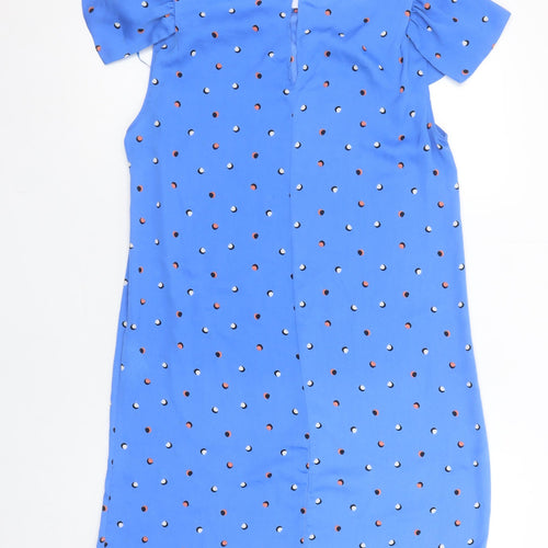 Zara Women Blue Polka Dot Shift Dress M Puff Sleeve
