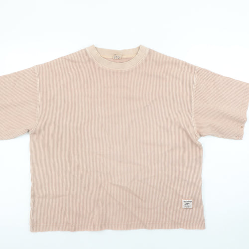 Reebok Women’s Beige Ribbed Crew Neck Short Sleeve T-Shirt Size S