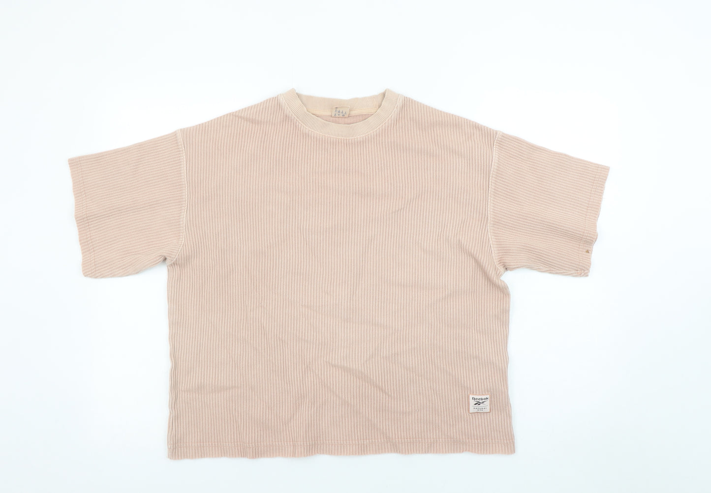 Reebok Women’s Beige Ribbed Crew Neck Short Sleeve T-Shirt Size S