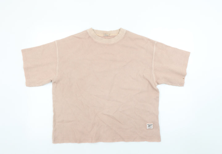 Reebok Women’s Beige Ribbed Crew Neck Short Sleeve T-Shirt Size S
